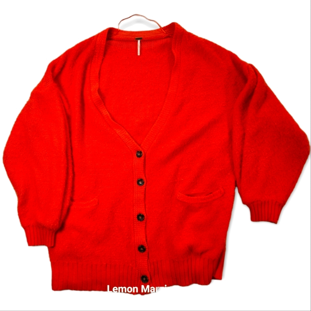 Free People Large Fuzzy Cardigan Loose Fit Dark Orange/ Red